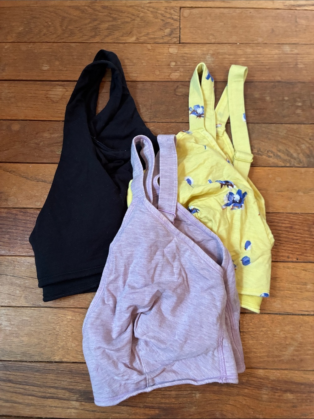 3-Pack Bralette Set - Black, Lavender, Yellow Floral